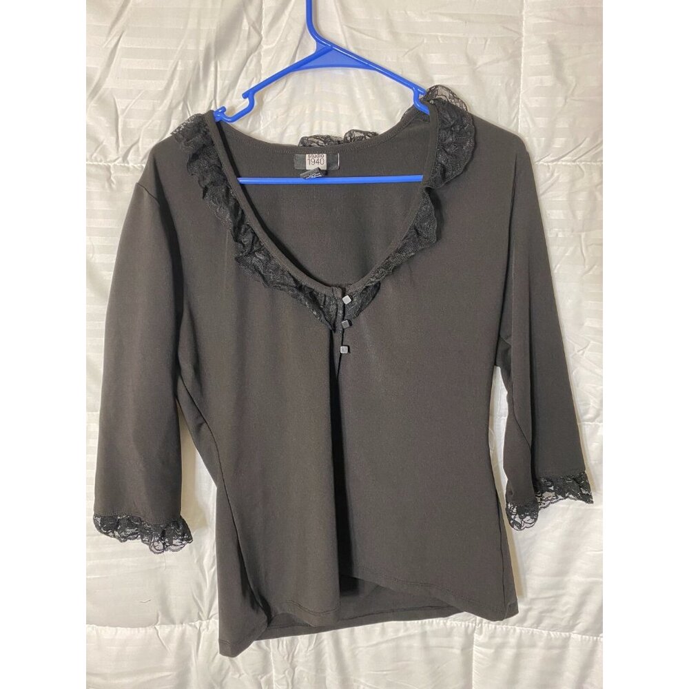 Dark Goth Fairy MEDIUM M BLACK Emo BUTTON CARDIGAN SWEATER LACE ACCENTS Women’s